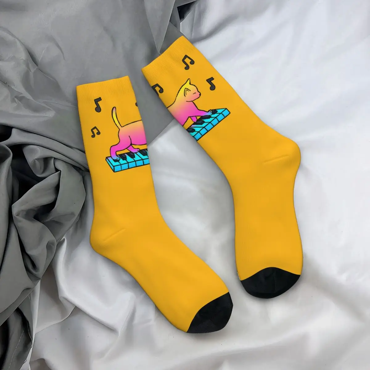 Piano Cats Stockings Women Men Socks Soft Breathable Funny Socks Autumn Climbing Non-Slip Design Socks Gift