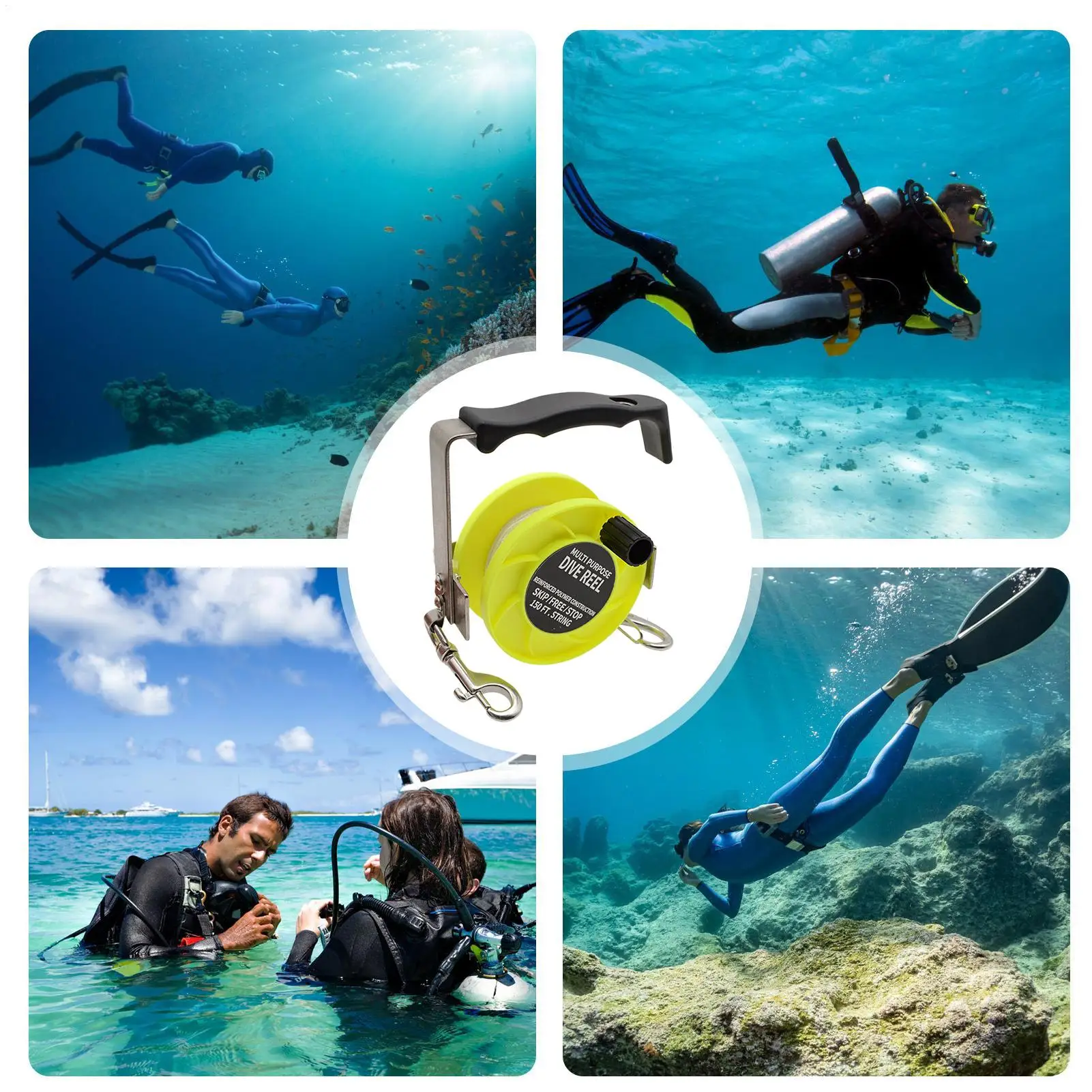 بكرة الغوص بكرة 290FT مريحة شديدة التحمل قابلة للتعديل من النايلون بكرة غوص ثابتة للغطس قارب صيد الأسماك في الهواء الطلق على الشاطئ