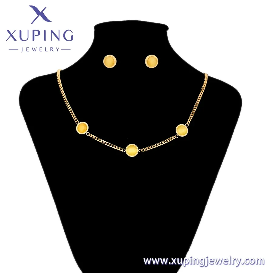 YXS-631 Xuping Jewelry Stainless Steel  diamond necklace earrings 24K gold charm jewelry for women fashion jewelry sets