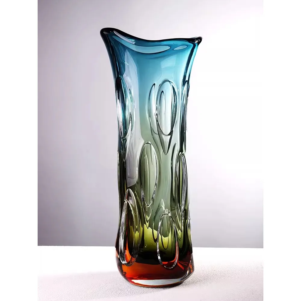 High end European style creative art seven color flower arrangement glass vase, home living room,entrance foyer glass decoration