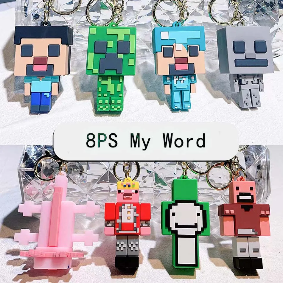 Game Minecraft Figure Model Toys Pixel Keychain My World Cartoon Creeper Doll Silicone Pendant Keyring Car Backpack Key Gifts