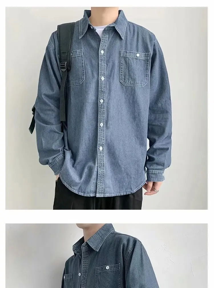 Young and Middle-aged Cowboy Shirts Men Pure Cotton Thin Plus Size Long-sleeved Shirt Men Clothing Casual Loose Denim Jacket