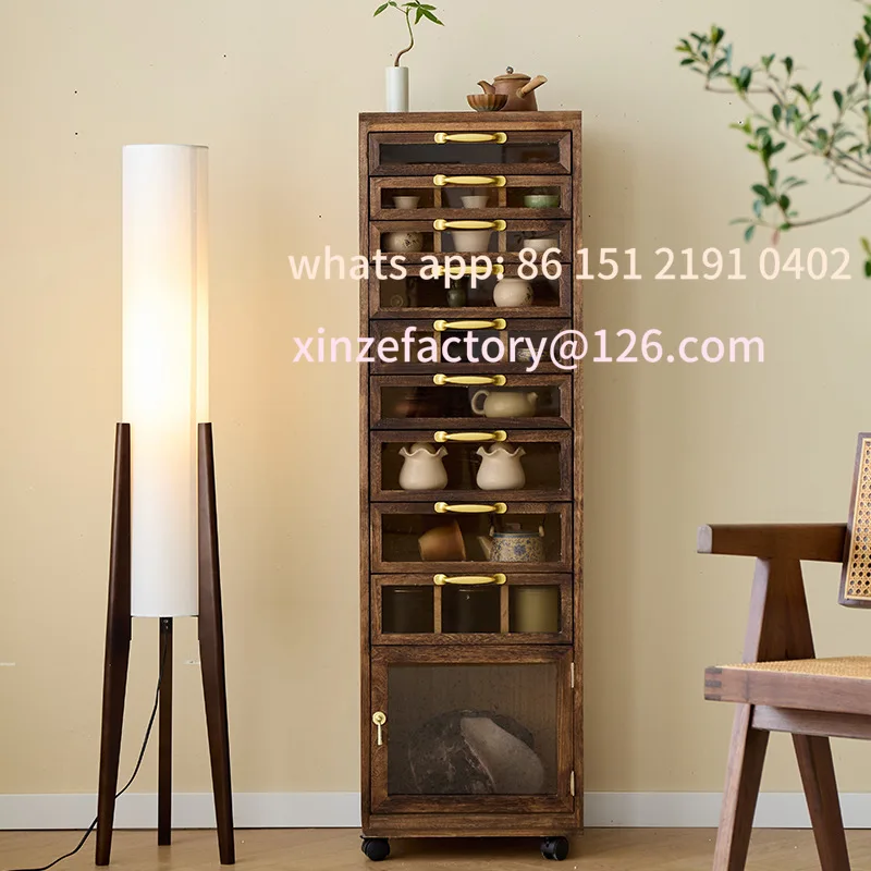 خزانة شاي من الخشب الصلب قابلة للتخصيص، طقم شاي لغرفة المعيشة، سوار أرضي، خزانة مجوهرات لتخزين Wenwan