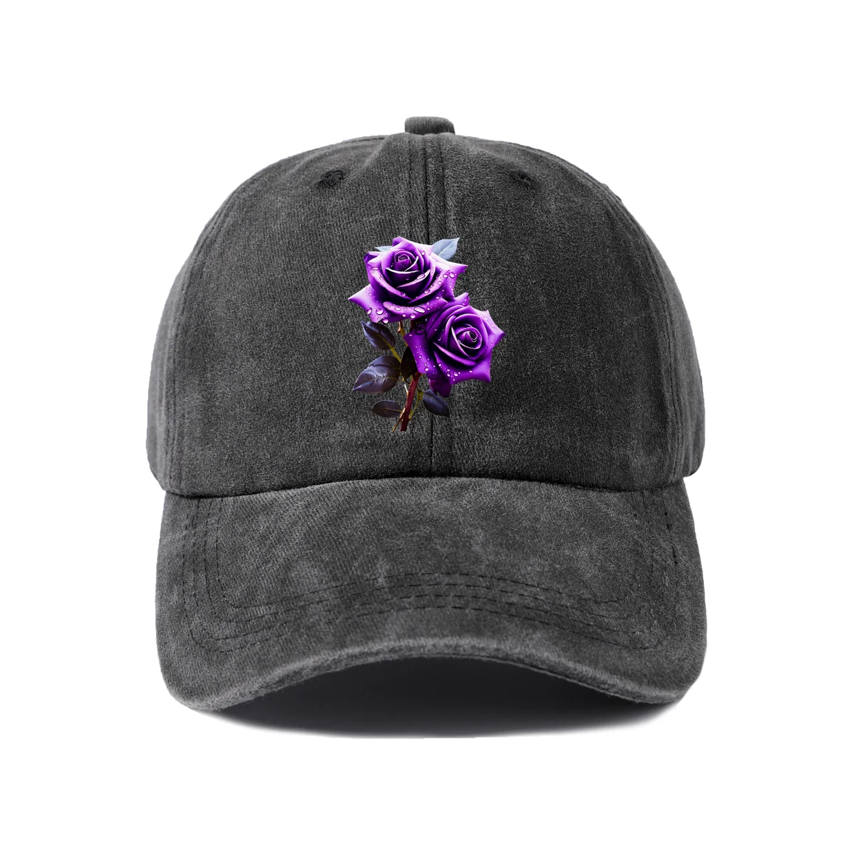 Purple Rose Bouquet Graphic Vintage Washed Baseball Cap, Adjustable Unisex Dad Hat, Weekend Gift