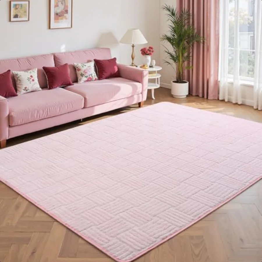 

4x6 Pink Washable Shag Area Rug for Girls Bedroom Modern Geometric Non Slip Living Room Rugs Fluffy Soft Thick Carpet for Room