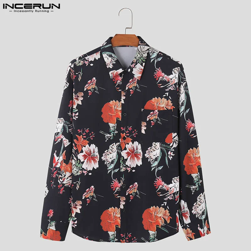 INCERUN Tops 2024 Fashion Vacation Style Men Floral Printed Shirts Casual Streetwear Hot Sale Three-quarter Sleeve  Blouse S-5XL