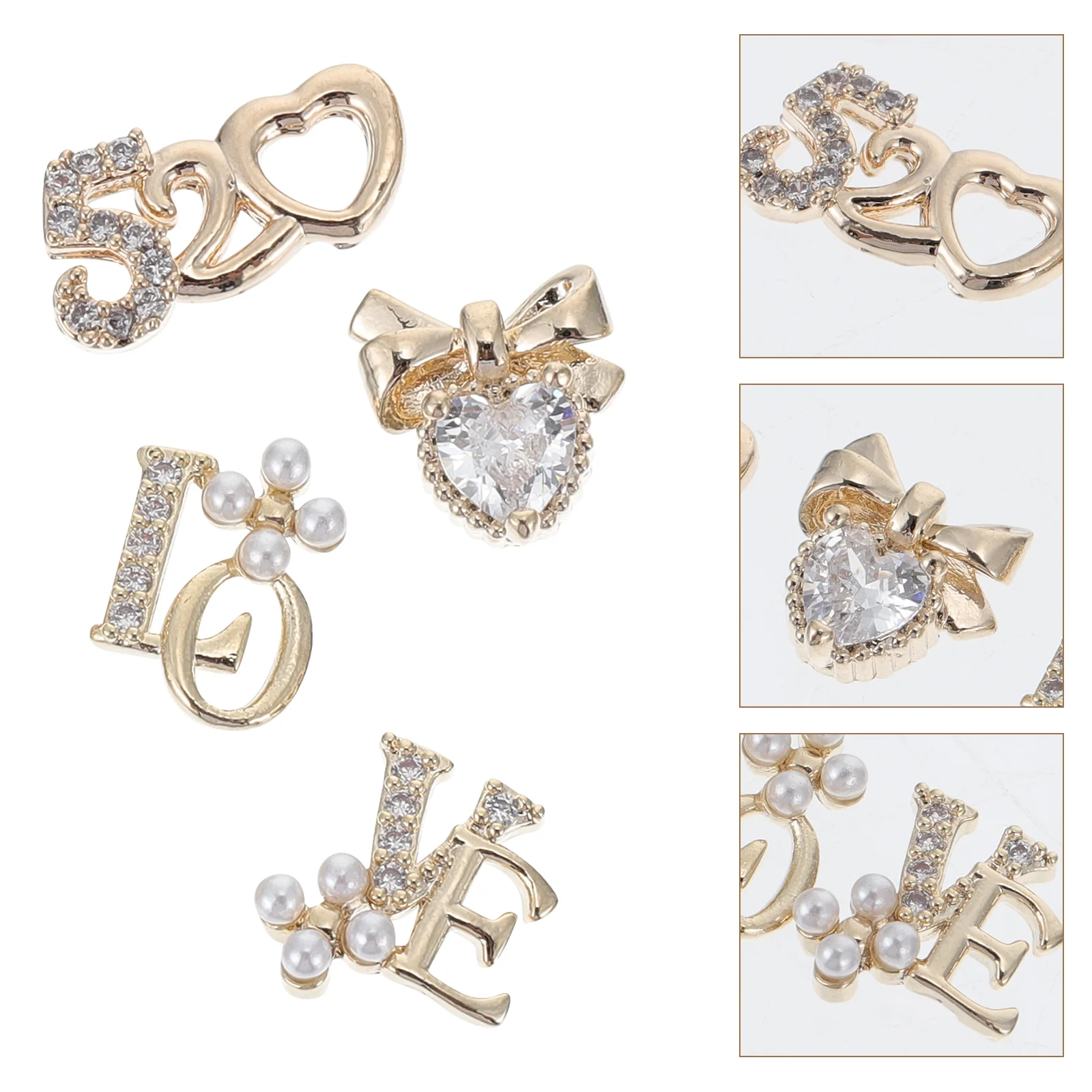 

4 Pcs Clothing Buttons Nail Drill Manicure Stickers Zircon Charms Adjustable Pearl Ring
