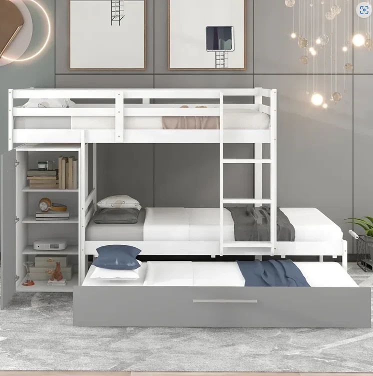 L-Shaped Modern Design Bunk Beds with Storage Cabinet and Drawers Children Bunk Bed Kids Bunk Bed