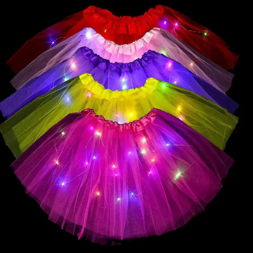 

Women Light-up Mesh Skirt Colorful Led Light-up Mesh Skirt for Women with Elastic Waist Multi-layered Gauze for Parties