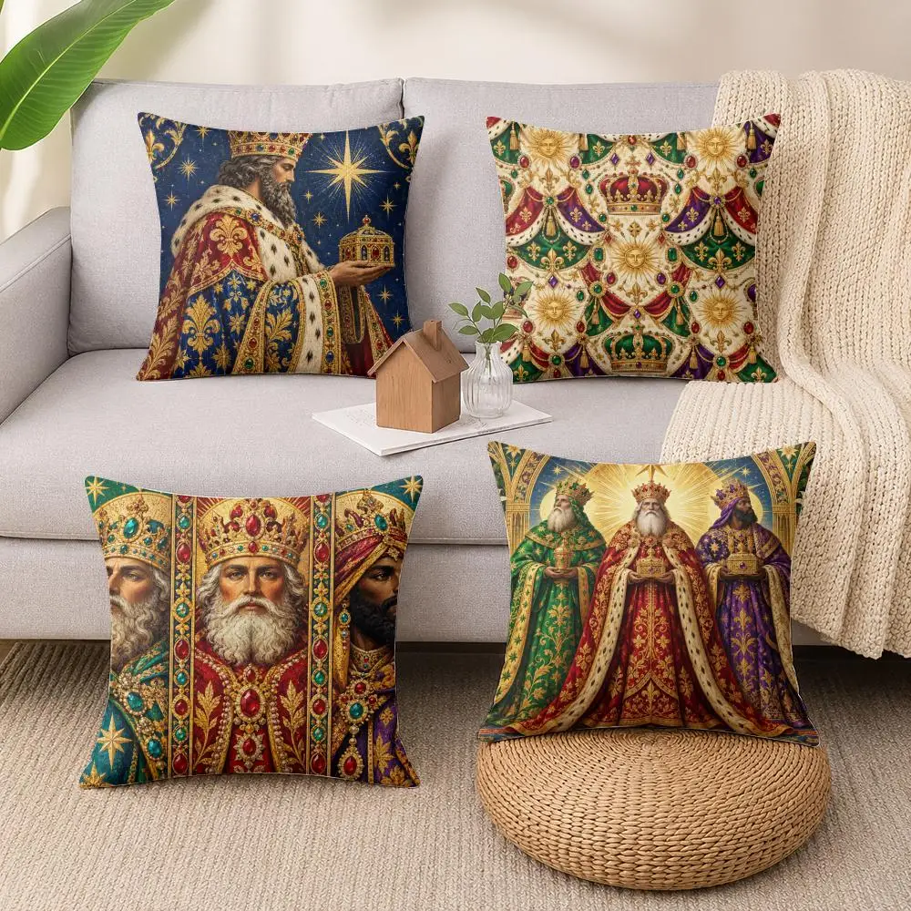 Royal King Portrait Cushion Cover 1/4Pcs Soft Plush Throw Pillow Cover Double-Sided Print Sofa Living Room Decor