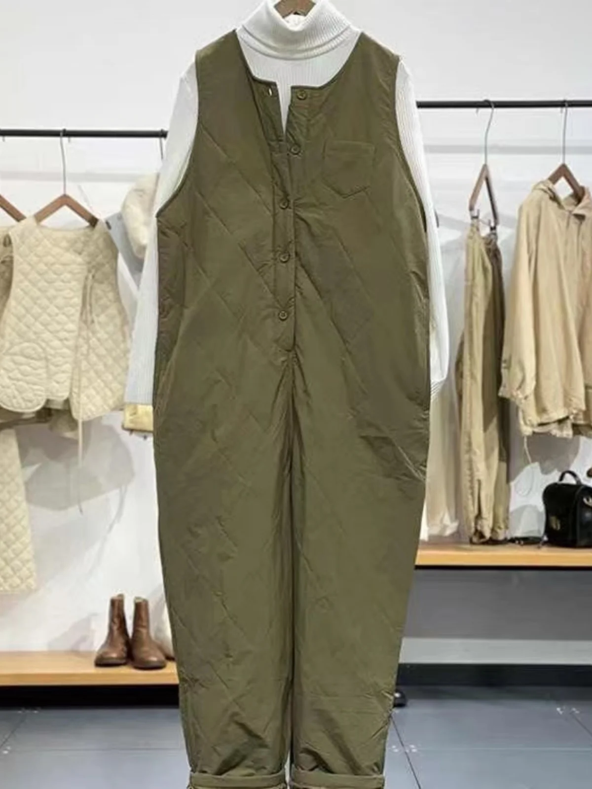 

Теплый хлопковый рабочий комбинезон: модный осенне-зимний повседневный комбинезон с высокой талией, утепленные длинные брюки в художественном стиле