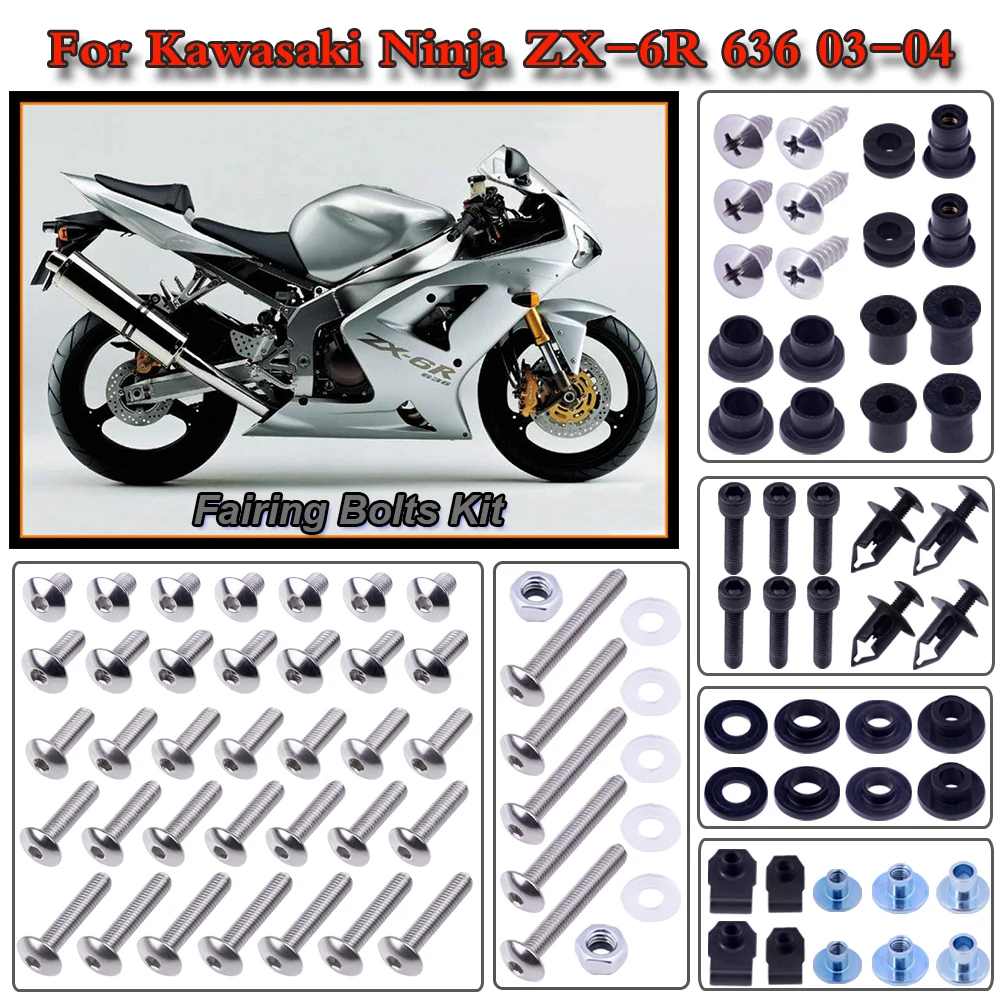 

Motorcycle Stainless Complete Bodywork Fairing Bolt Kit Screws Clip For Kawasaki Ninja ZX-6R 636 2003-2004