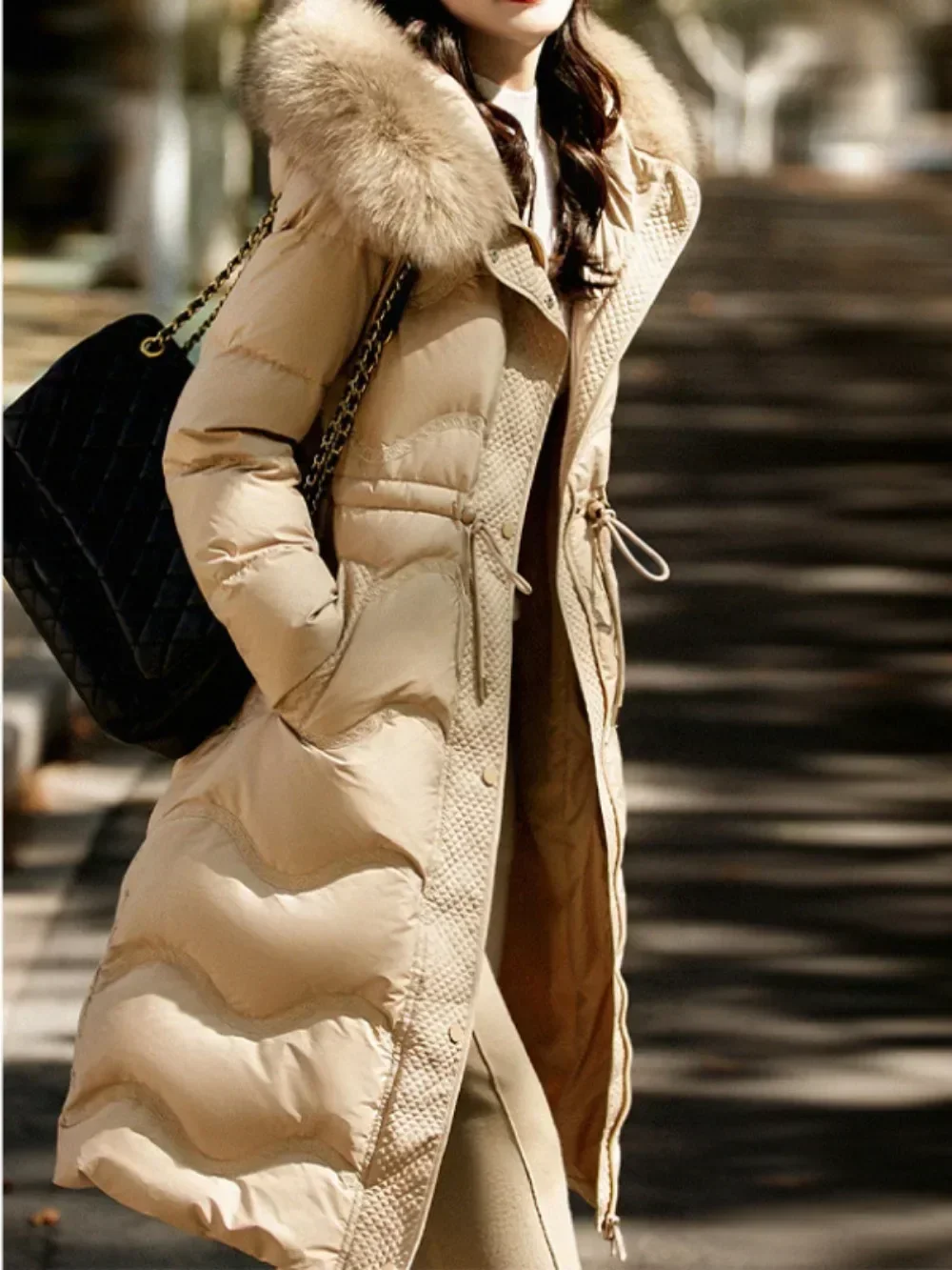 الخصر طوق معطف المرأة فضفاضة 2025 جديد طويل مقنع انفصال الثعلب الفراء طوق قسط الشتاء المرأة أسفل معطف