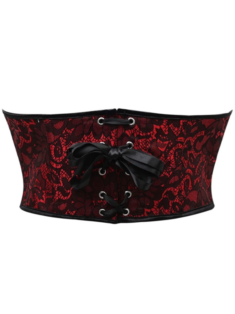 Damen Gothic Spitzen-Unterbrustkorsett, Taillenformer mit Vorderverschluss, Rücken-Schnürung, verstärkt, Vintage, Halloween-Party, Clubwear – Detail 12