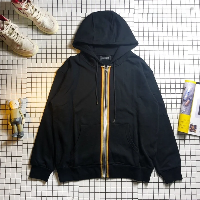 

Низкопрофильный роскошный полосатый кардиган на молнии, свободный крой, худи, простой повседневный уличный стиль, модный свитшот, женская мода