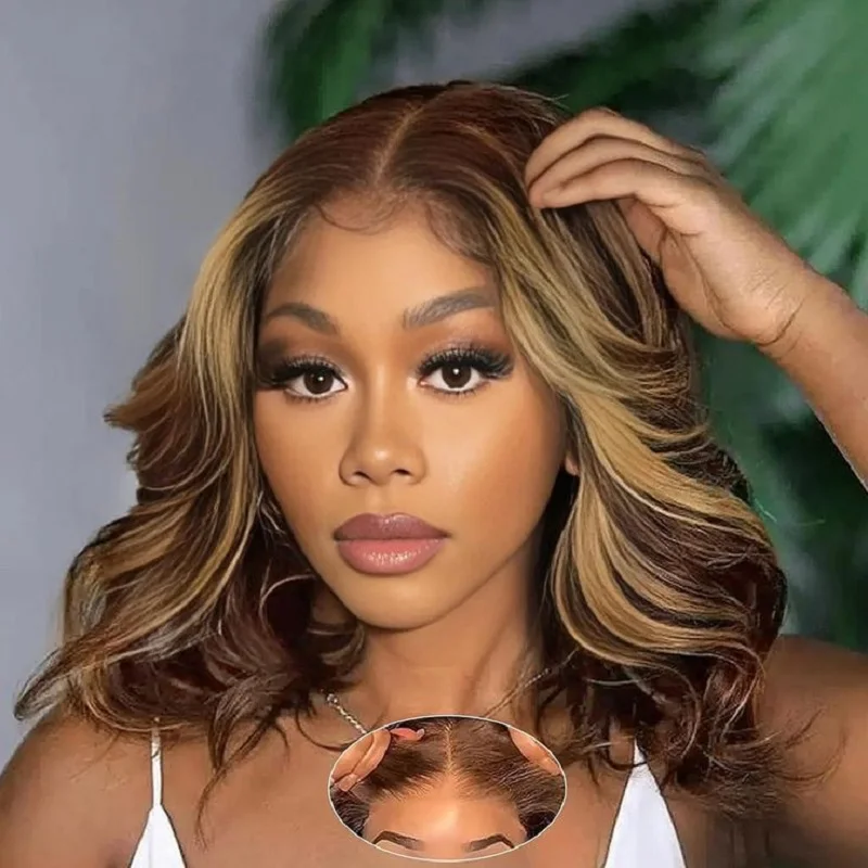 

Mongolian P4/27 Body Wave Hair Wigs For Women Bob 100% Human Hair Wigs Pre Plucked Bleached Knots Lace Front Human Hair Wigs