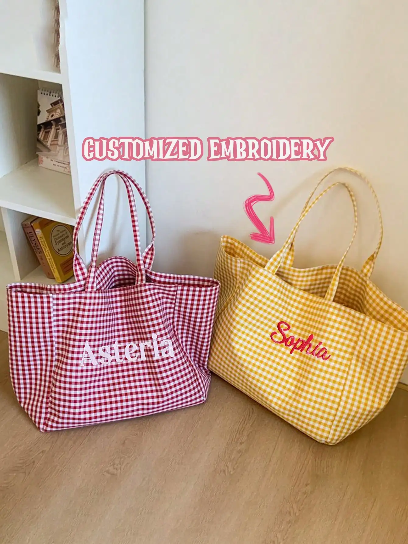 (Customized) Customized embroidered simple checkered canvas shoulder bag original large capacity niche multifunctional commuting