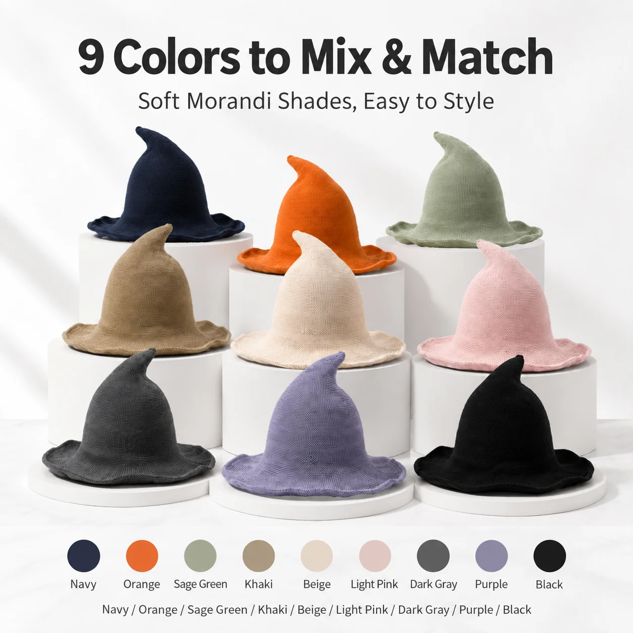 Solid Color Hat Breathable Blended Knit Hat Foldable Witch Hat Pointed For Halloween Theme Parties Dress Up Occasions Daily
