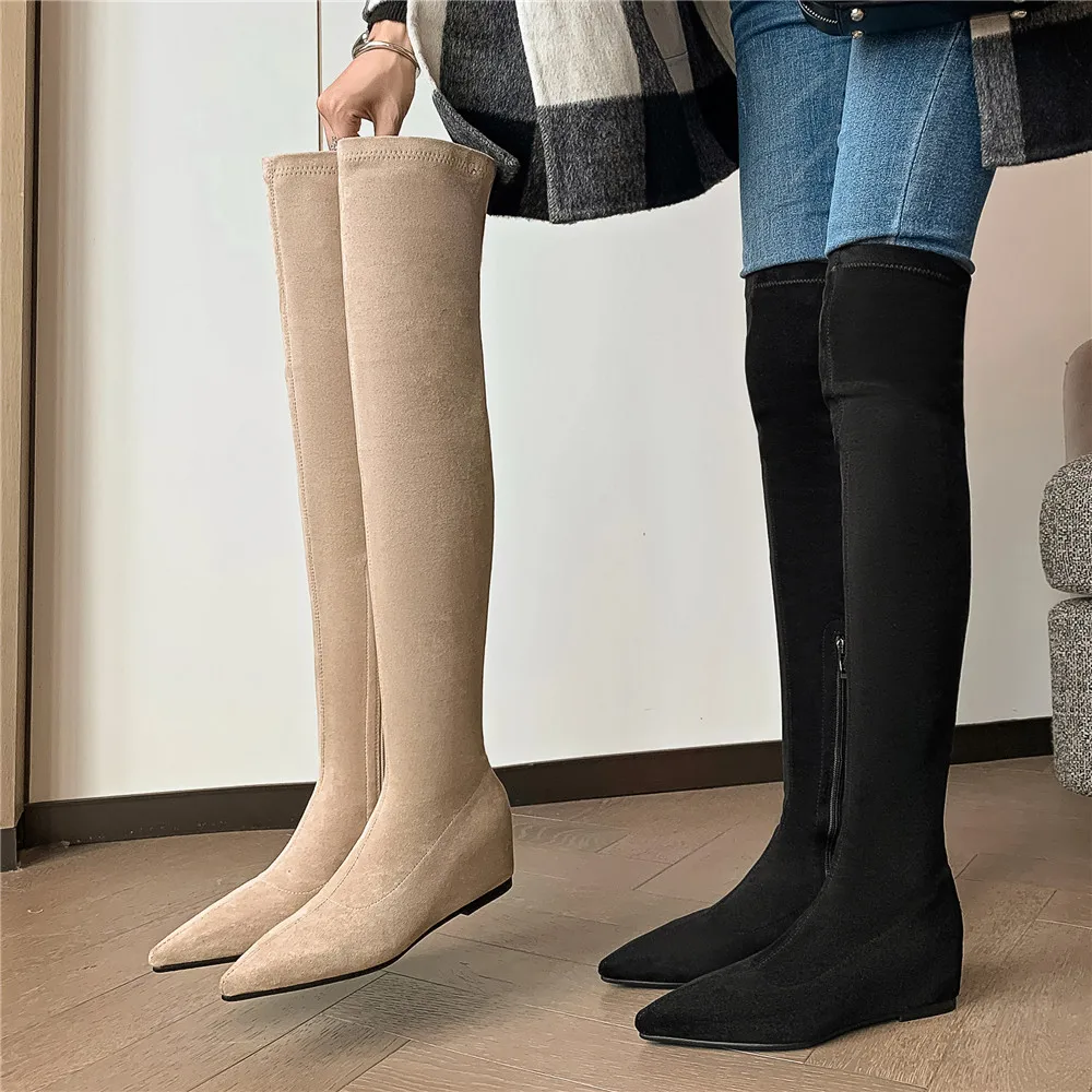 2025Sexy High heels Over The Knee Boots Women Stretch Thigh High Boots Ladies Autumn Winter Kid Suede Thick Heel Long Boots Shoe