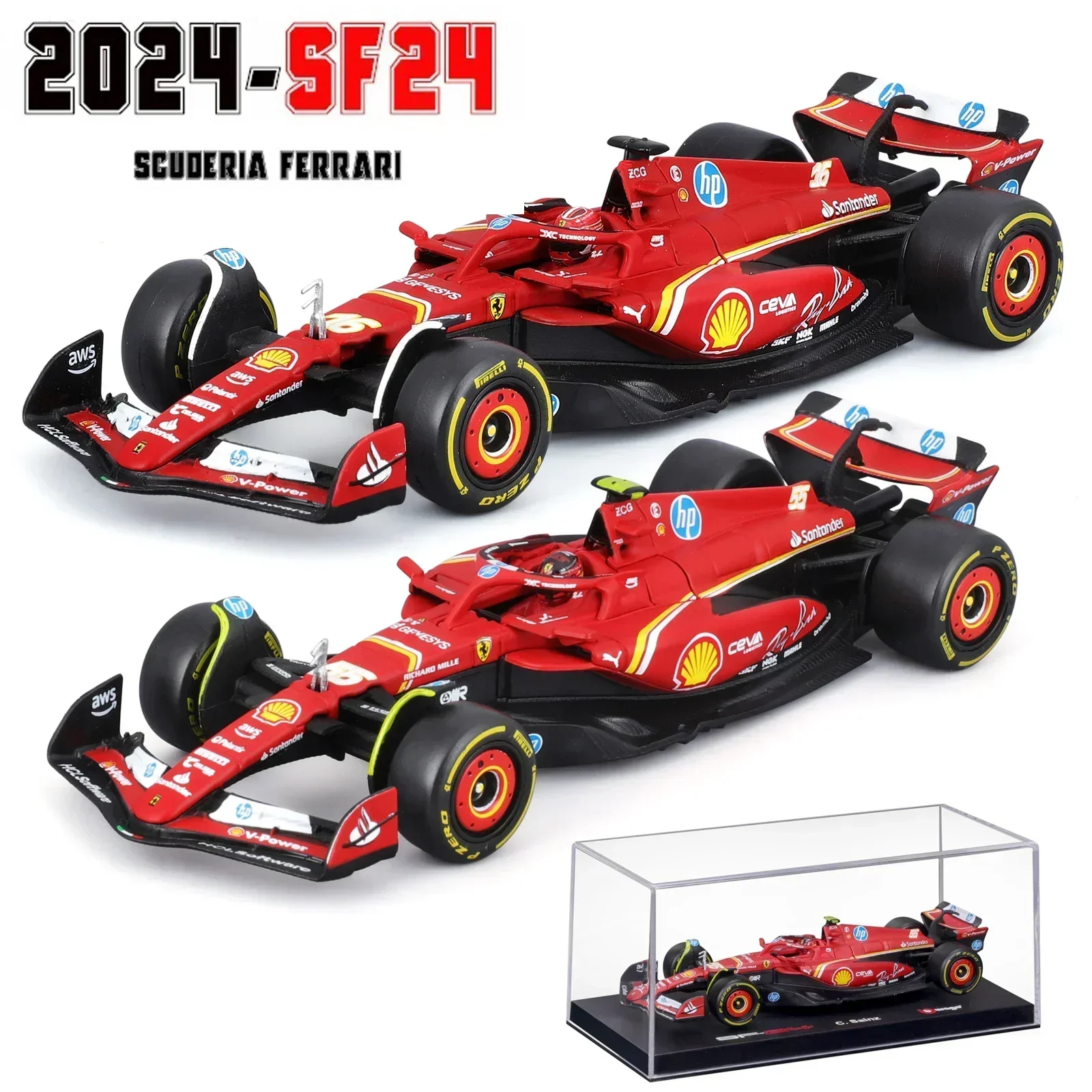 Bburago 1:43 Ferrari SF24 F1 Car Model 2024 Season 16# Leclerc 55# Sainz Alloy Luxury Vehicle Diecast Formula Racing Toy Gift