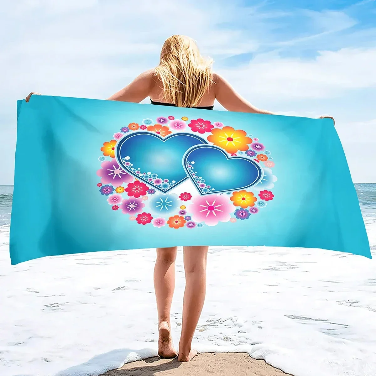 Valentine's Day Beach Towel Romantic Love Heart Bath Towel Bathroom Sport Bar Towels Microfiber Shower Quick Dry Swimming Cover