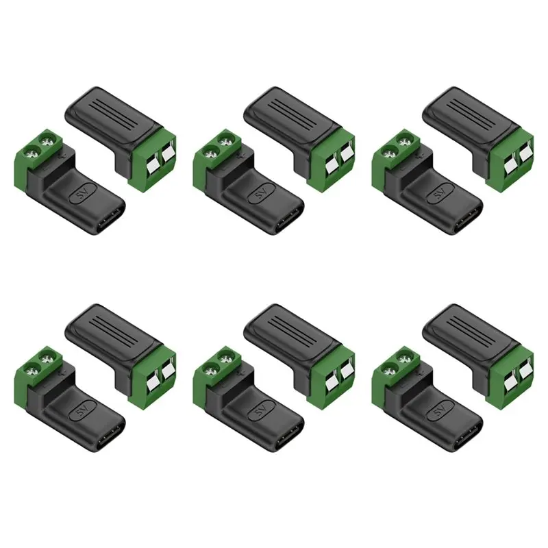 A99E-12PCS USB-C Female To 2Pin 5V Terminal Adapter Solderless Green Terminal USB Quick Connector For Small Appliances