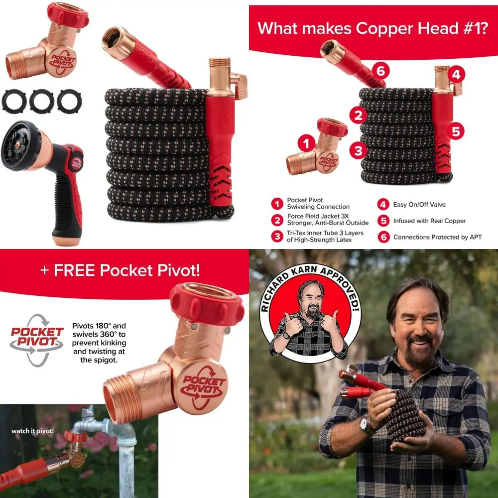 

Расширяемый садовый шланг длиной 50 футов с медной головкой, устойчивой к ультрафиолетовому излучению и распылителем с 10 узорами, высокое давление 650 фунтов на квадратный дюйм, диаметр 3/4 дюйма, P