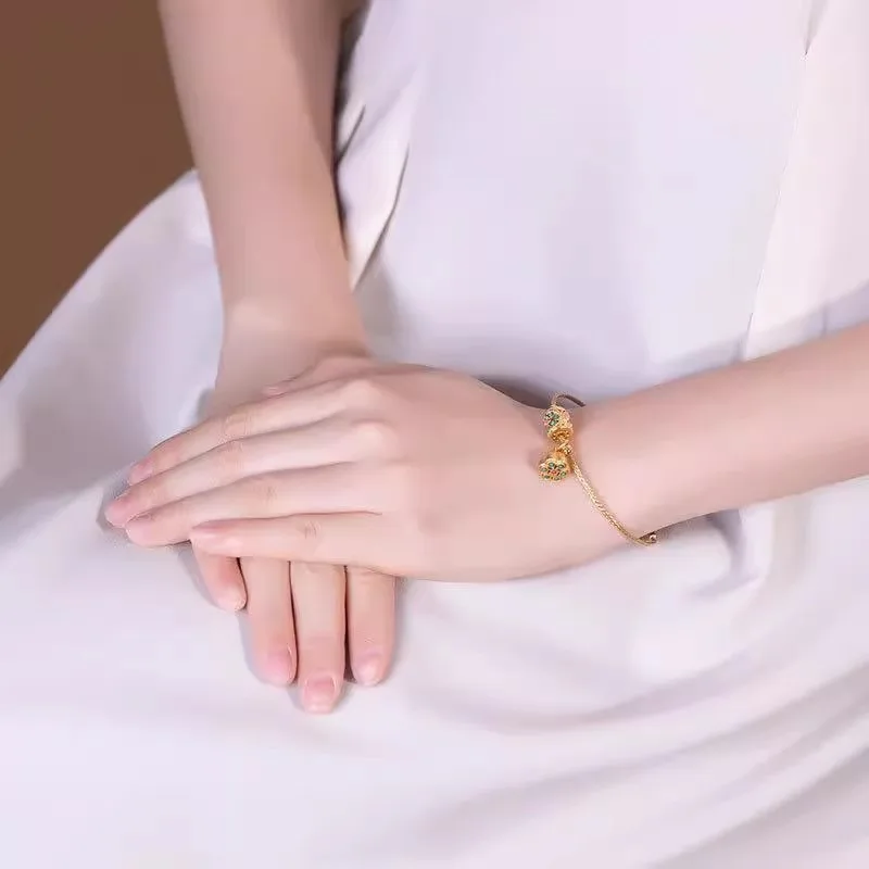 جديد النمط الصيني Shihuan لوتس القلب لوتس جراب سوار المرأة الذهب الحرير حبة اليشم الياقوت الفيروز لوتس جراب الرجعية المحكمة Bl