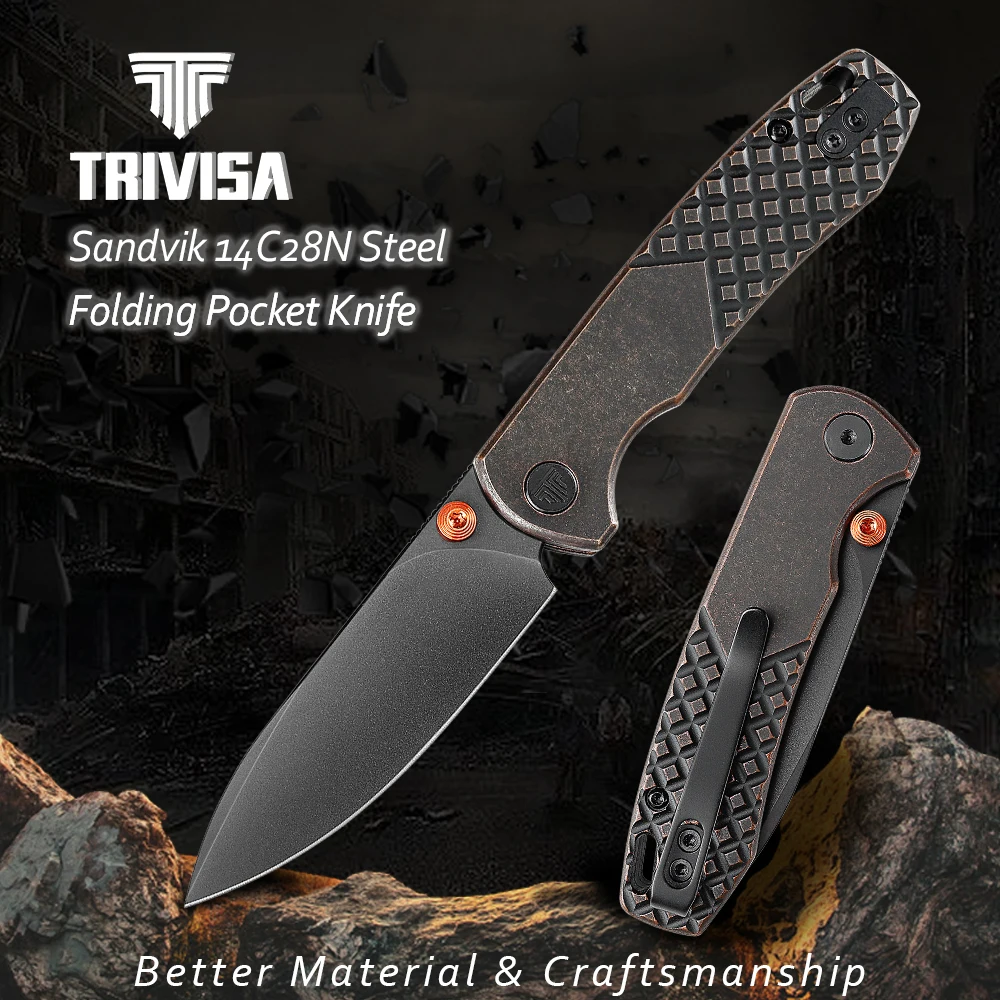 

TRIVISA Folding Knife for Men, 3.74" Copper Handle, Compact Outdoor Knife for Camping Hunting, with Gift Box, Dragonfly-Cu