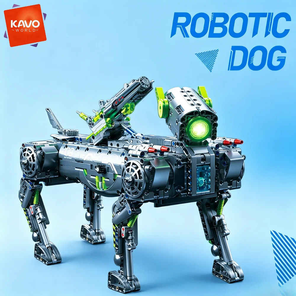 

KAVOWORLD Remote Control High-Technical Detail Mechanical Robot Tech Dog Toy Building Bricks Set LED Light Up Head with Shooting Cannon RC Movable Bionic Dog Model STEM Educational Toy for Teens Adults Birthday Christmas Gift (1609PCS)