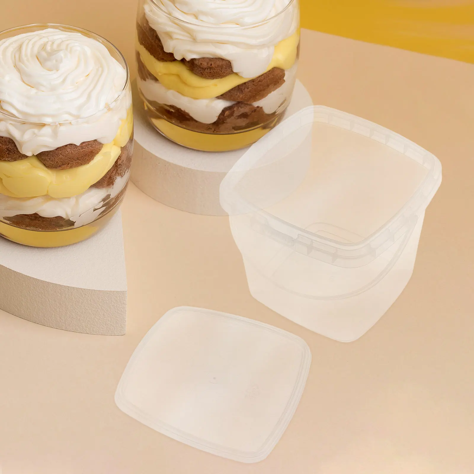 12Pcs Reusable Ice Cream Containers Clear Square Thickened Storage Bucket Lids for Homemade Ice Cream Kitchen Supplies