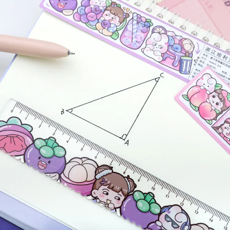 Règles droites en plastique Kawaii pour petites filles, dessin animé de fruits, fournitures scolaires et de bureau, prix étudiant en gros, 48 pièces par lot