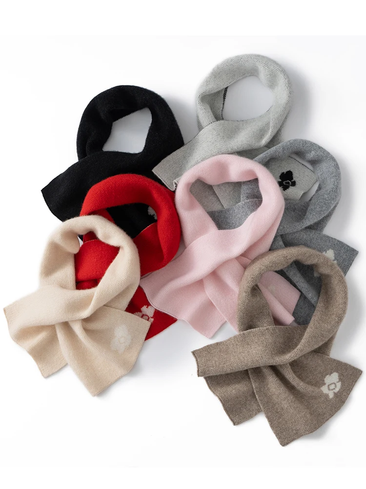 TLOML New Women's 100% Cashmere Scarf Little Flower Multi-Color Autumn Winter Soft Warm Cashmere Knitted Scarf Fashion Comfy Top