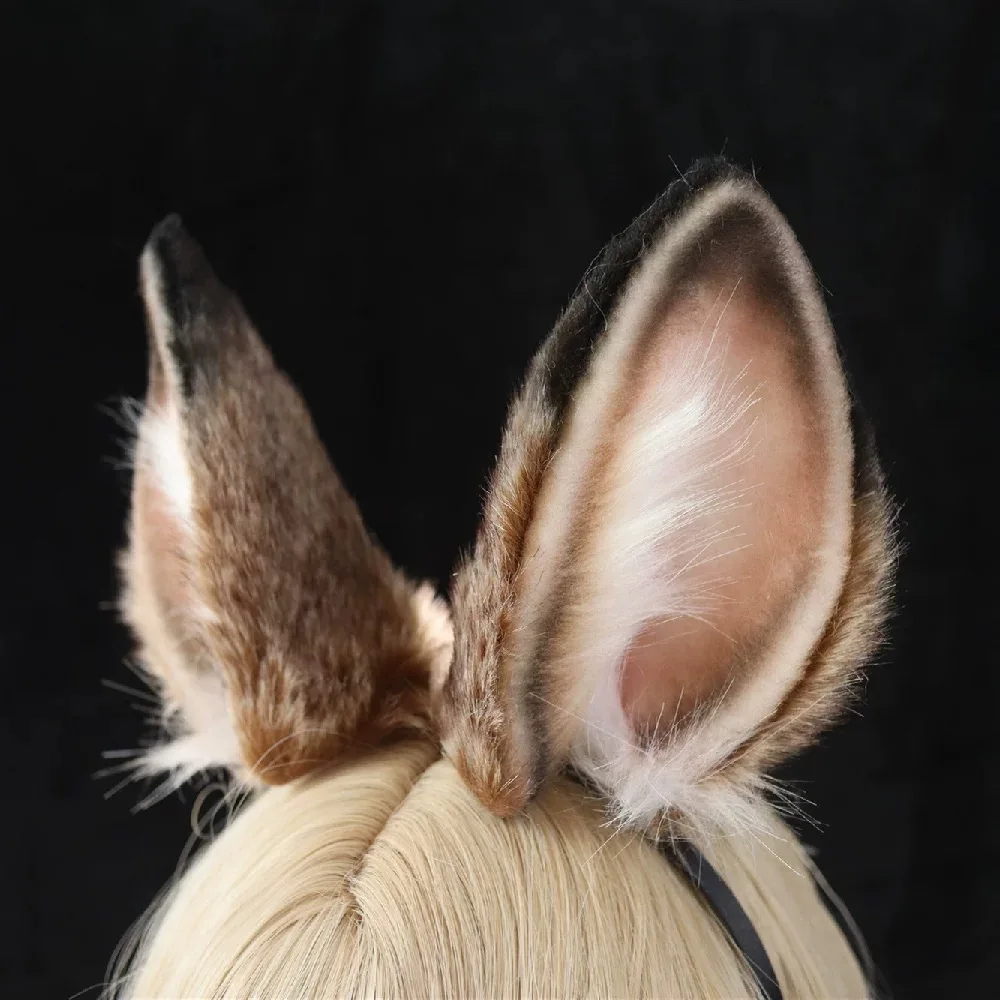 Handmade Rabbit Ears Hairhoop Bunny Rabbit Ears Headwear Tail for Anime Game Party Halloween Christmas X-mas Cosplay prop