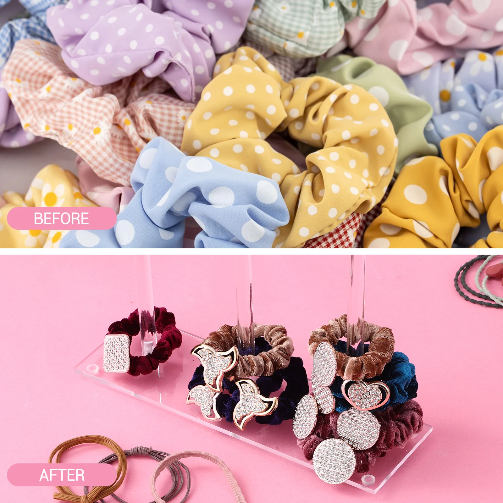 2 Pcs Acrylic Hair Tie Holder Accessories Stand One Piece Scrunchie Scrunchies Display For Vendors