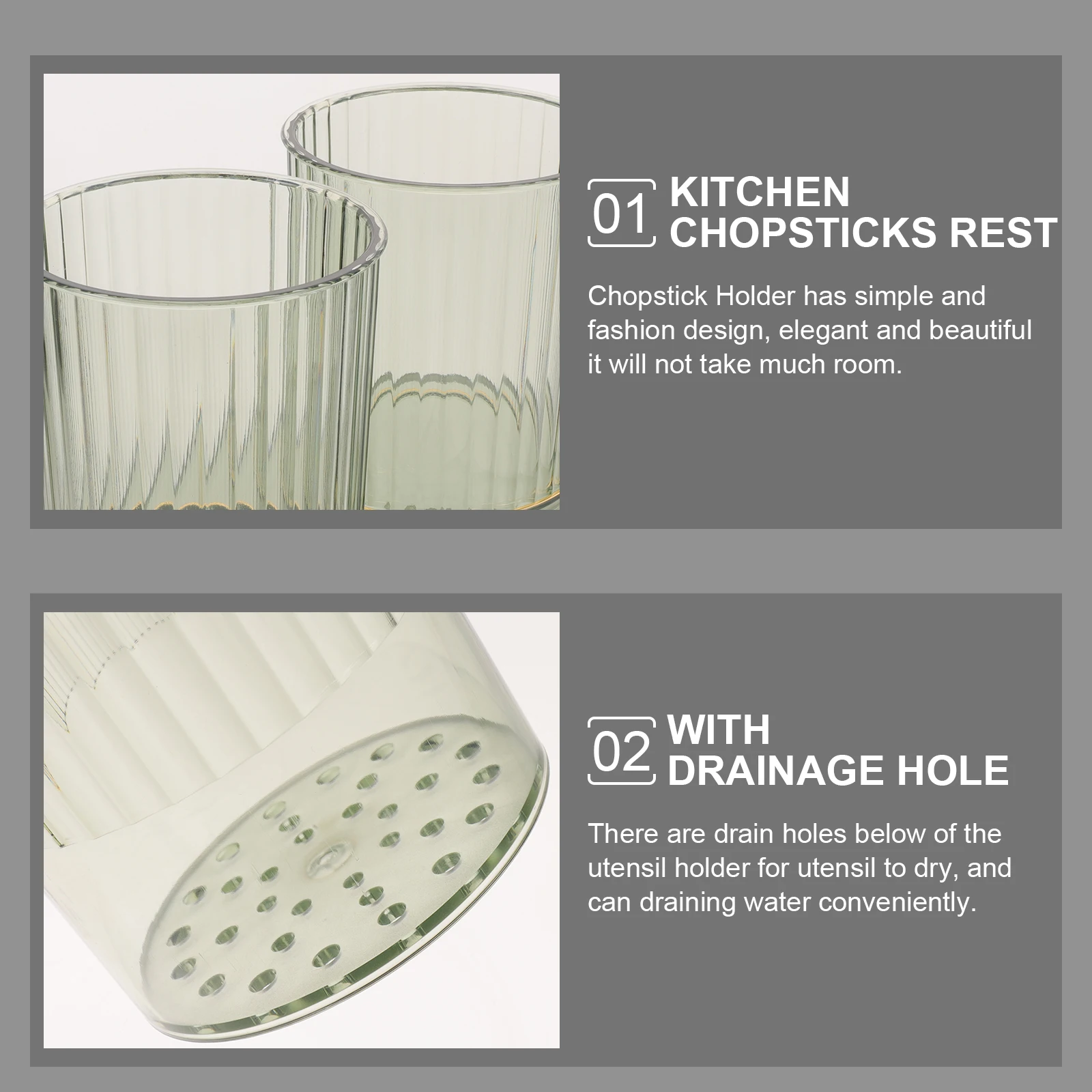 

Chopstick Holder Kitchen Organizer Double Countertop Tableware Holders PET Utensil Storage Drain Holes Modern Style Practical