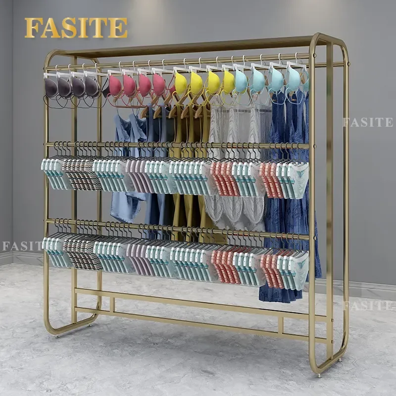 For Clothing Store Multi-layer Double-row Floor Display Rack Hanging Underwear Pajamas Shelf Heavy Duty Metal Garment