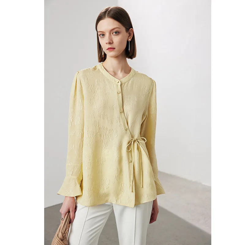 

New Chinese Style Original Crepe Light National Style Jacquard Heavy 19 Mmi Silk Shirt Women's 100% Mulberry Silk Top