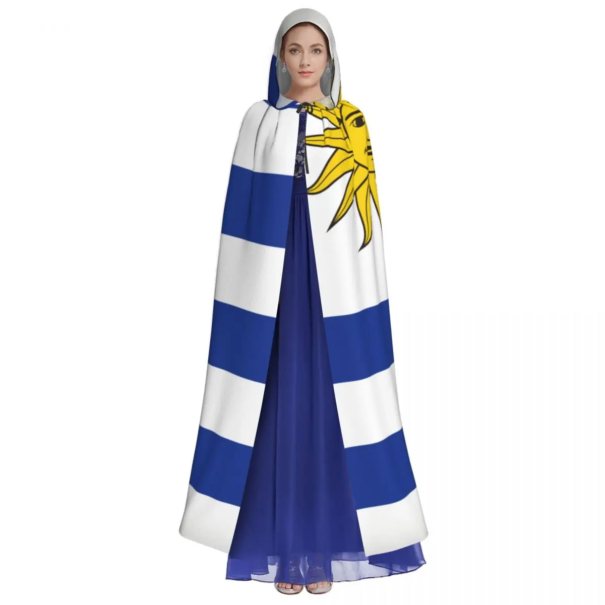 Flag Of Uruguay Adult Cloak Cape Hooded Medieval Costume Witch Wicca Elf Purim Carnival Party