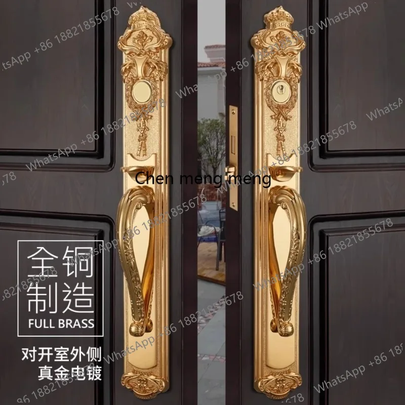 European-style villa folio door copper lock entry meeting room door lock all brass American double open large wooden door lock
