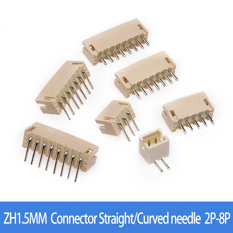 ZH1.5MM Straight/Curved pin socket connector PCB solder board socket 2P/3P/4P5P/6P/7P/8P socket connector terminal