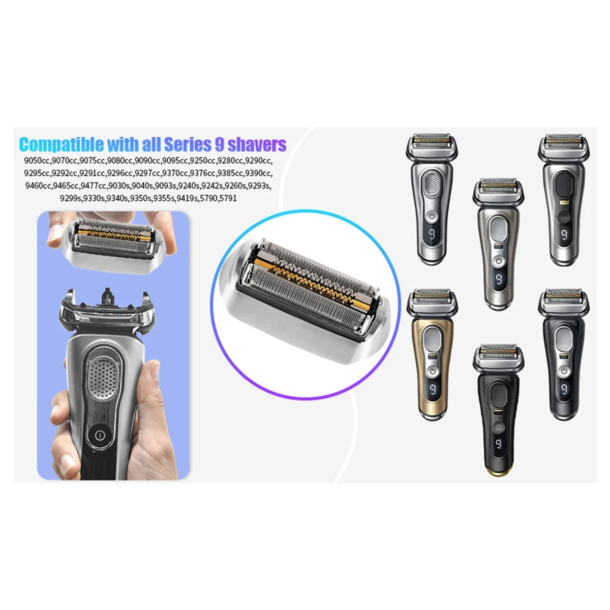 A69T92S Replacement Shaver Head for Braun 9 Series Foil Shaver 9040s, 9080cc, 9093s, 9095cc, 9240s, 9242s, 9260s with Brush