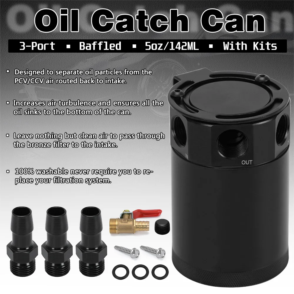 Universal Racing Baffled 3 port Oil Catch Can Tank Air Oil Separator With Removable Valve 3-hole Oil Kettle