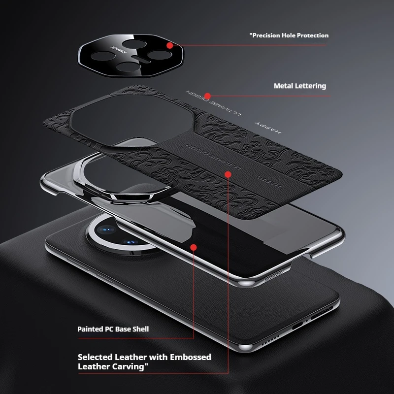 Luxurious Leather Back Electroplated Hard PC Cover Case For Huawei Mate 70 60 50 40 Pro RS Honor Magic 6 7 Pro