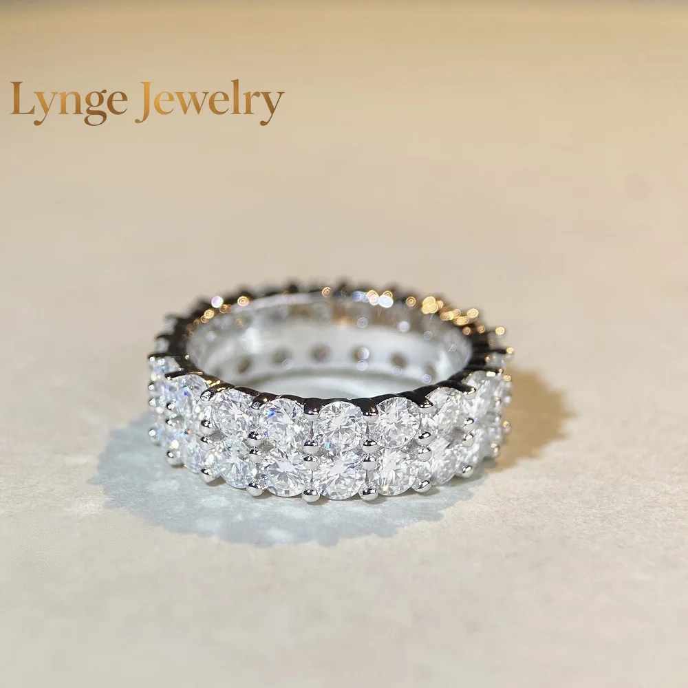 Lynge Jewelry Luxury white gold solid platinum PT950 Moissanite Ring for Men and Women Full Set D Color Ring Full Ring