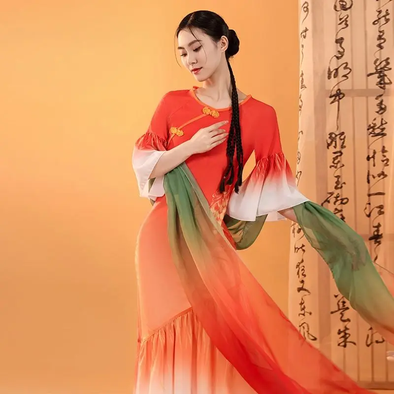 Red Cheongsam Dance Of China For Female Dancers Women Elegant Vintage Chinese Traditional Hanfu Dance Clothing Dance Qipao Dress