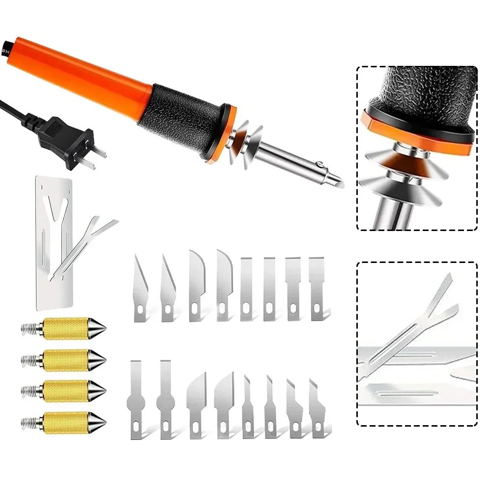 22 unids/set Kit de herramientas de corte de cuchillos calientes eléctricos con cortador de calor cortador de plantilla para plantilla de tela de