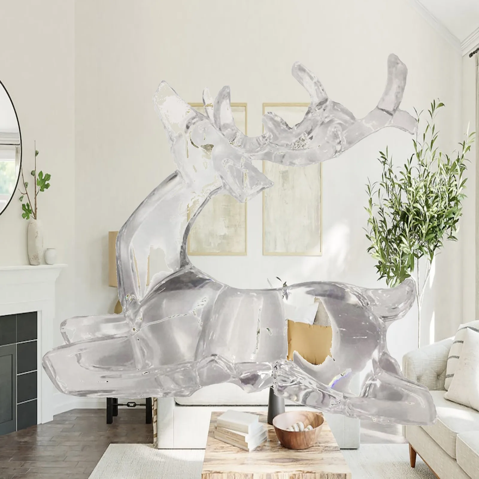Animal Deer Figure Statue Acrylic Decorative Sculpture for Home Office Table Ornament Christmas Modern Art Gift