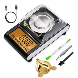 50g 0.001g LCD Touch Digital Milligram Scale Jewelry Gold Lab Scales with 6 Units, Tare Weights, Calibration Weights