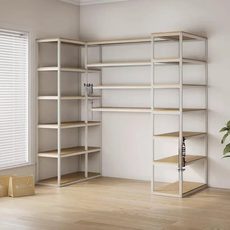 

Aluminum profile bookshelf floor rack, living room household multi-layer storage rack